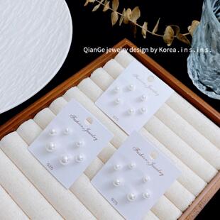 简约气质珍珠一卡三对耳钉 s925银针时尚百搭通勤耳环女