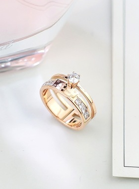 食指钛钢戒指女日韩玫瑰金潮人网红学生个性大气时尚指环女装饰品