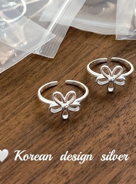 韩国ins博主同款饰品 S925纯银小众时髦镂空花朵戒指 开口女