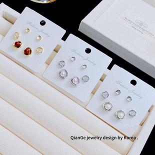 卡娜米娜 时尚不规则珍珠豆豆三对装耳钉女 ins小众简约百搭耳环