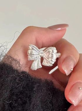 甜美清新蝴蝶结开口戒指精致小众轻奢简约设计高级感ins风食指戒