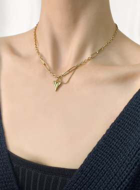 欧美复古时尚小众ins潮网红气质K金桃心项链女冷淡风锁骨链吊坠