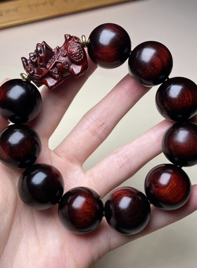 犀牛角紫檀木雕刻貔貅手串复古风男女简约文玩盘玩把玩佛珠