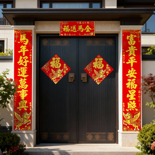 2026新年对联新款马年春节农村大门高档大气门联新春门贴绒布春联