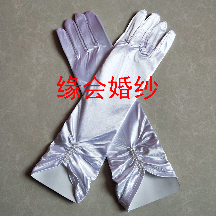 신부 웨딩 드레스 중간 길이 새틴 페르시 더블 보우 접시 레드 화이트와 블랙 장갑 성능 웨딩 장갑