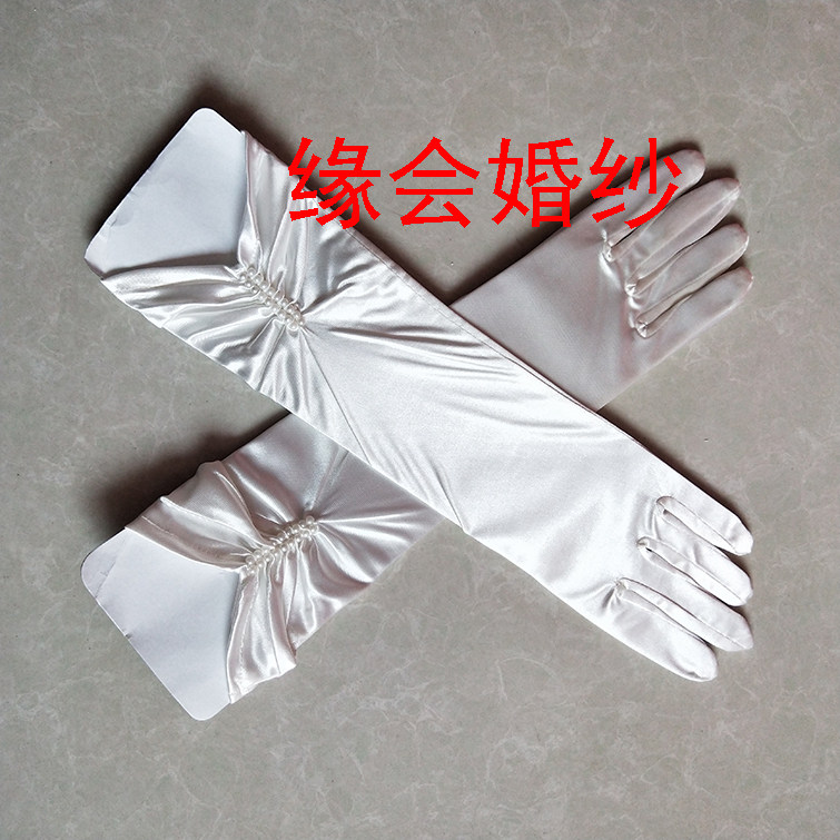 신부 웨딩 드레스 중간 길이 새틴 페르시 더블 보우 접시 레드 화이트와 블랙 장갑 성능 웨딩 장갑