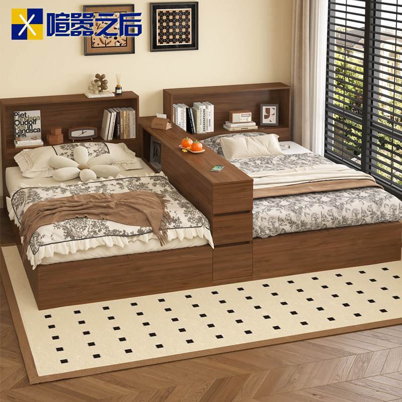 中古风实木可储物二胎板式床隔断床互不干扰可分可合的双人床9M29