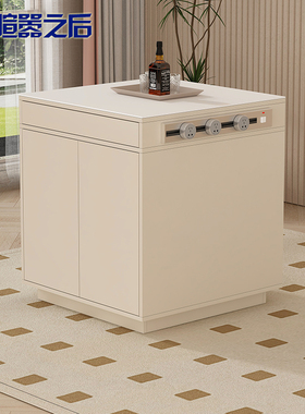 奶油风岩板单独岛台餐桌一体开放厨房中岛台柜茶水桌小户型8E10-1