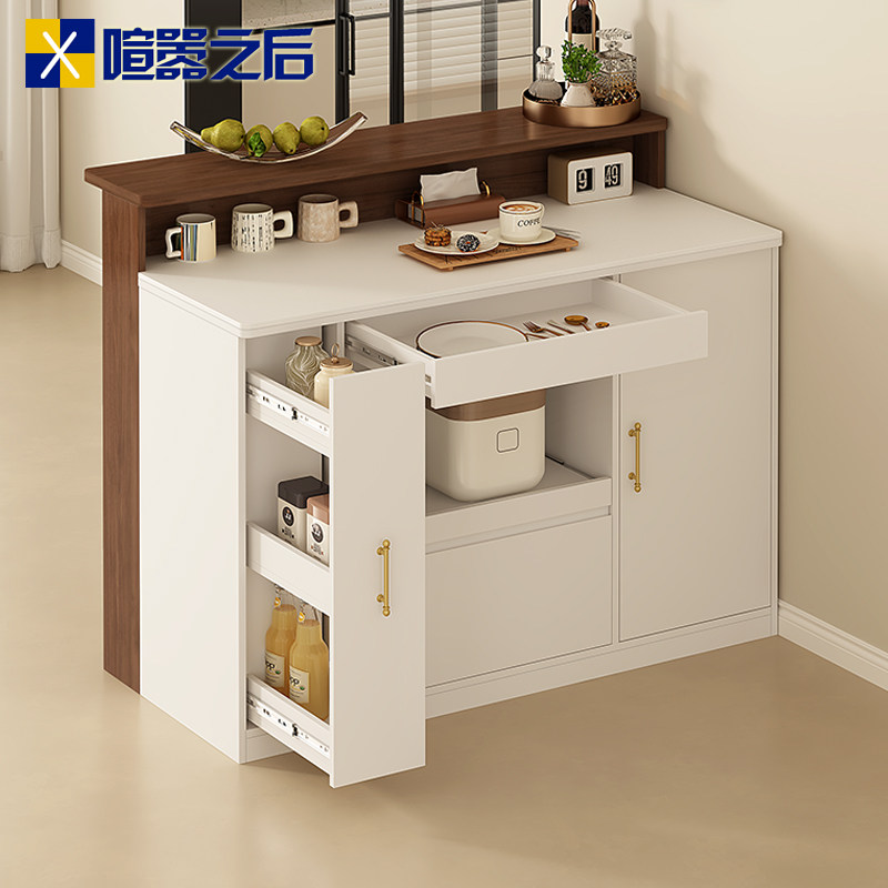 中古风开放式厨房实木吧台桌岛台一体餐边柜客餐厅隔断柜9G444