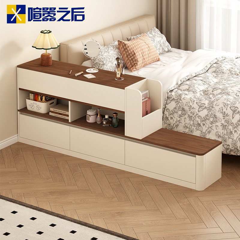 中古奶油风实木床头柜家用卧室床边侧边长条储物柜一体落地9C12,住宅家具,床头柜,淘宝优惠券,粉丝福利购,淘宝优惠卷