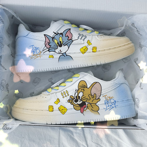 回力樱花爆改猫和老鼠定制手绘低帮情侣板鞋春夏季新款男女鞋潮