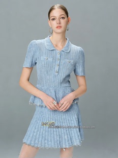 欧洲站3月23日㊣2026春法式 裙 翻领上衣半裙重工钉珠镂空针织套装