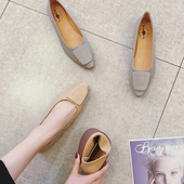 新款 一脚蹬奶奶鞋 韩版 春季 真皮尖头浅口单鞋 女百搭羊皮平底鞋 瓢鞋