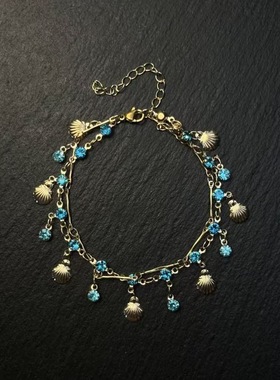 鎏金扇贝遗链女复古双层贝壳手链