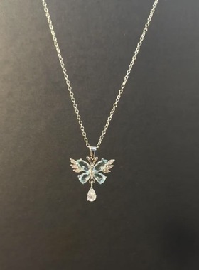 Vintage古着冰蓝蝴蝶项链小众