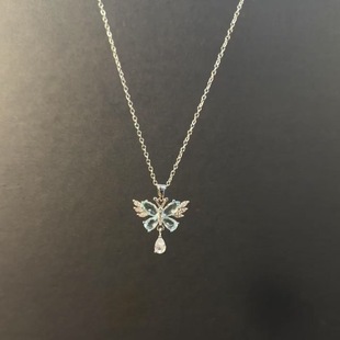 Vintage古着The Cerulean Dreamwing冰蓝蝴蝶项链小众百搭锁骨链