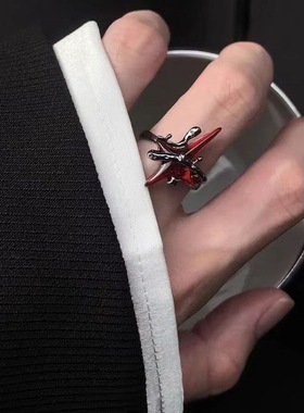 暗黑系红色芒星开口戒指可调节