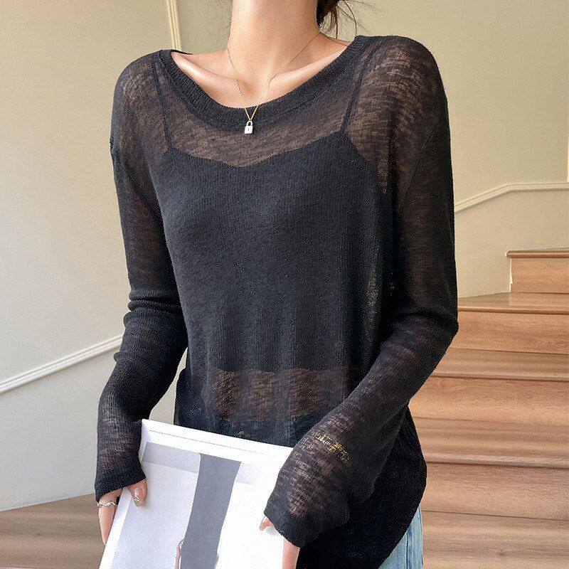 上衣W2026防晒罩衫休闲夏季内t恤女搭长袖风宽松空调薄款慵懒