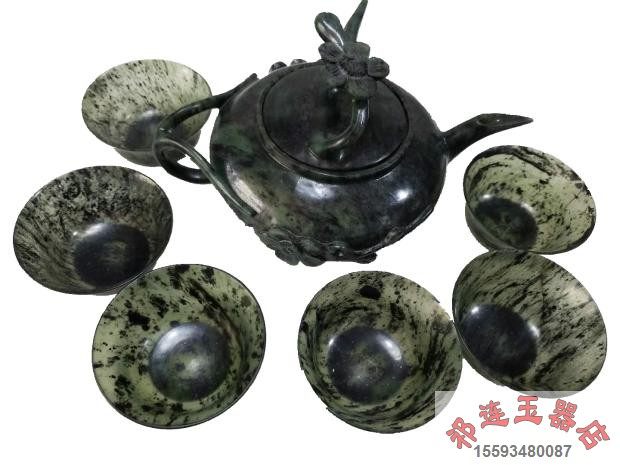 正品酒泉夜光杯敦煌特产 天然墨玉精品茶具玉杯玉壶套装茶杯茶壶
