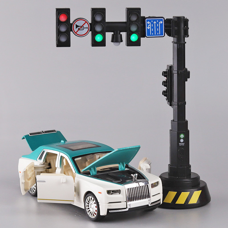 儿童仿真红绿灯模型亮13个灯交通信号灯摆件男孩惯性开门玩具车
