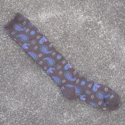 销售女35-38码棉质咖啡色祥云图案及膝长筒袜子