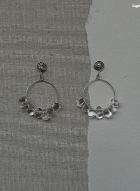 Lightnight夜白 原创天然白水晶纯银耳圈极简清冷感