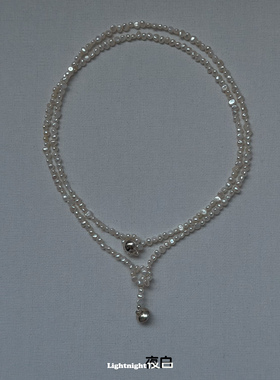 Lightnight夜白原创法式纯银纽扣天然巴洛克珍珠项链毛衣链可叠戴