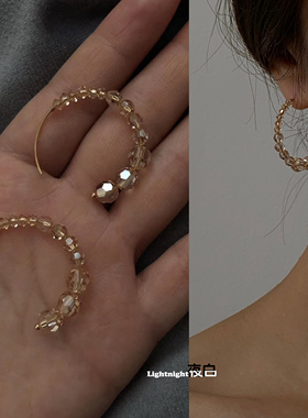 原创 施家水晶美国进口14k包金大小耳圈通勤风复古超闪透亮礼物