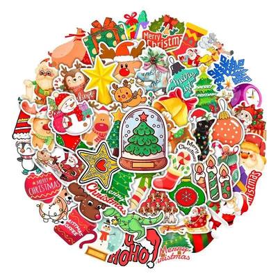 50PCS Many Styles Cute Christmas Santa Claus Sticker DIY Pho