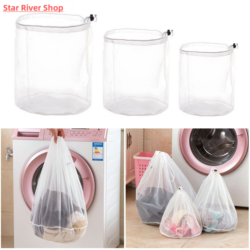 Drawstring Mesh Laundry Bag Nylon Washing Net Bag For Underw