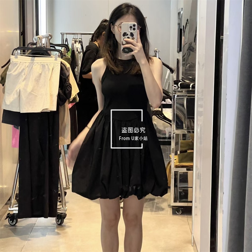 YT&UR女装2023夏法式收腰无袖黑色蓬蓬裙连衣裙小黑裙 UWV732140