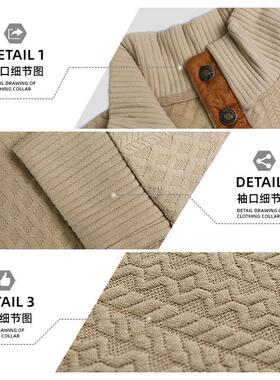 2025春秋季男装跨境欧码热销男士立领长袖休闲户外卫衣提花针织衫