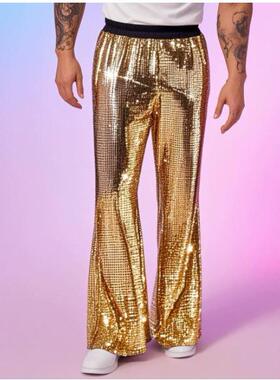 欧美2026春秋新款男士休闲裤亮面舞台演出长裤pants金色长裤pant