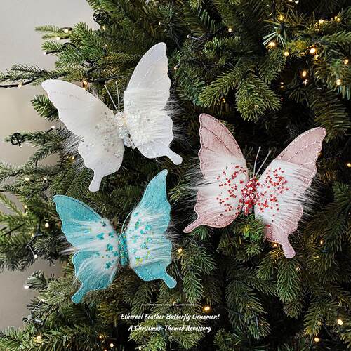New Christmas glitter white hair butterfly strap clip