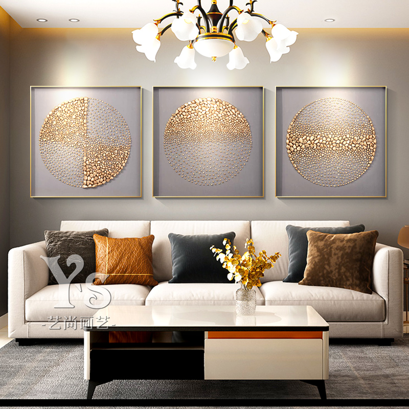 轻奢风沙发背景墙石头手工挂画