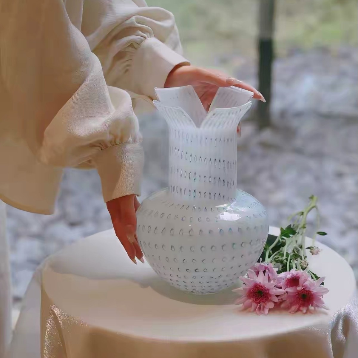 法式轻奢高级感玻璃花瓶水养插花客厅玄关桌面小众艺术装饰品