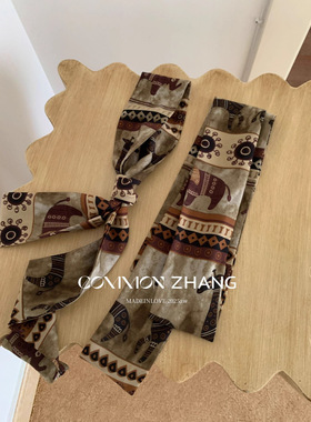 CZ ZHANG 法式复古印花小领带女名媛丝巾绑带领结腰带配饰