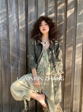CZ ZHANG春美式中长款复古做旧牛仔外套女宽松休闲短风衣棉C17256