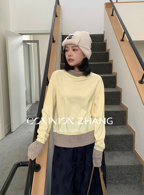 CZ ZHANG秋冬假两件羊毛半高领毛衣女撞色休闲打底衫毛衣 B45171