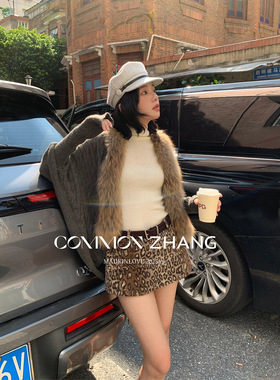 CZ ZHANG秋冬蝙蝠袖羊毛针织开衫女名媛仿皮毛拼接毛衣外套