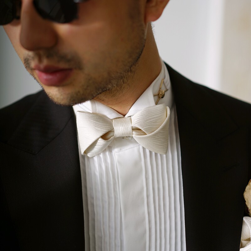 weixuwang玫瑰系列原创白色真丝新郎结婚婚礼领花男士手工领结