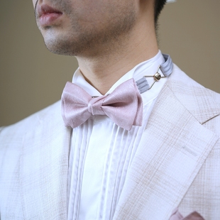WEIXUWANG翼龙系列 粉色鱼骨纹新品礼盒绅士西装新郎结婚领结男士