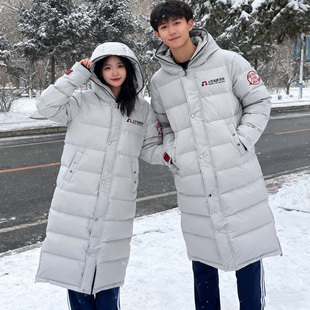 新款羽绒服男女同款过膝加厚保暖连帽中戏北电校服情侣冬季长款潮