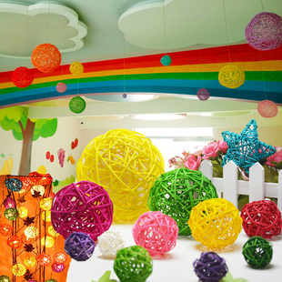 饰品幼儿园学校商场酒店4s车展厅节日布置活动用品 彩色藤编吊球装