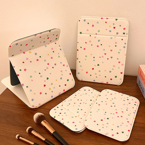 ins少女心星星折叠化妆镜桌面可立小镜子学生宿舍随身便携梳妆镜