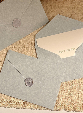 雾霾蓝色系羊巴纹理感信封贺卡套装节日浪漫手写信请柬情书贺卡片