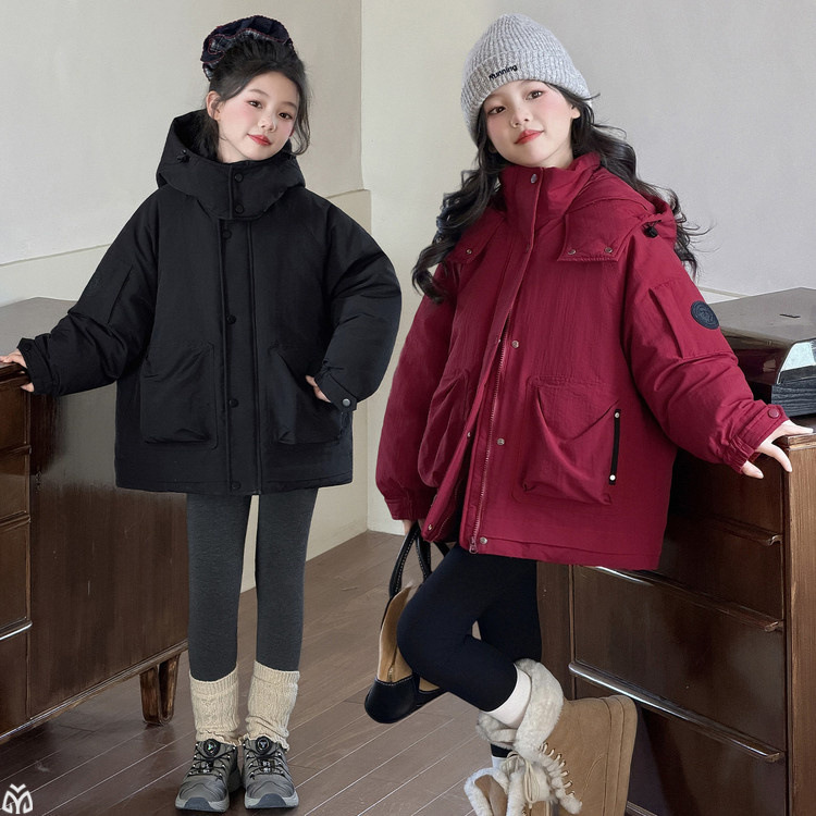 女童冲锋衣羽绒服冬季加厚中大童2025新款儿童工装跨境洋气外套