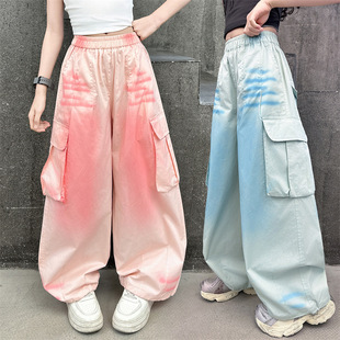 渐变工装 2025新款 跨境女童夏季 裤 儿童休闲宽松阔腿裤 子女孩薄款