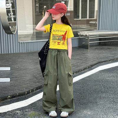 女童美式辣妹套装2026年夏季新款中大童修身短T工装裤两件套夏装