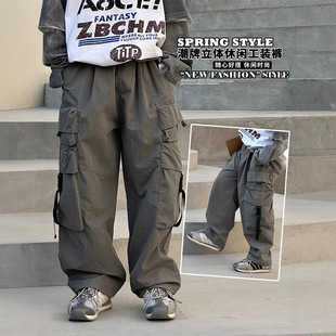 儿童2026春季新款童装男童韩版高街立体工装宽松裤子休闲裤长裤